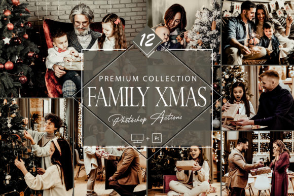 12 Family Xmas Photoshop Actions for Web & Editorial Design