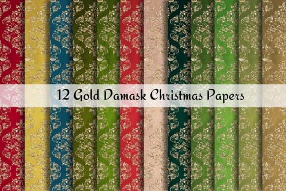 Christmas Gold Damask Digital Papers - A Luxurious Pattern for Branding
