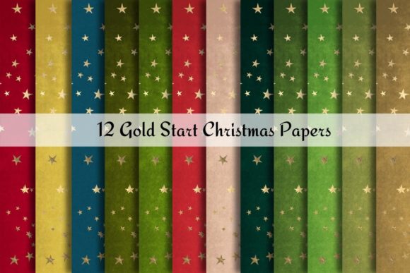 Christmas Golden Stars Digital Papers for Branding and Backgrounds
