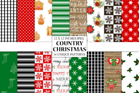 Country Christmas Digital Papers - Festive Patterns for Design Projects