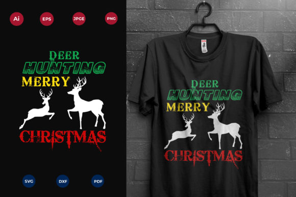 Deer Hunting Christmas Tshirt Design for Print Templates