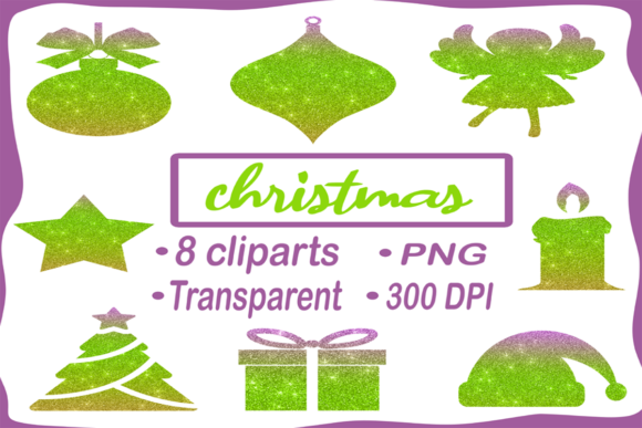 Gold and Green Christmas Cliparts for Decorative Elements
