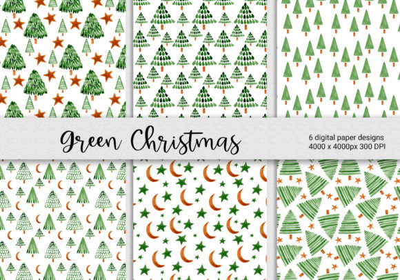 Green Christmas Digital Papers Set of 6 for Website and Editorial Design