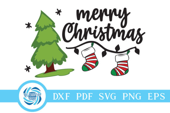 Merry Christmas Pine Tree and Sock Svg for Crafts