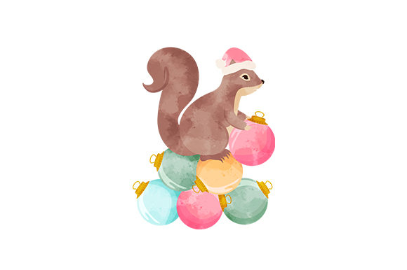 Squirrel with Christmas Ornaments Watercolor Design