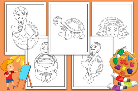 Turtle Coloring Book Pages for Kids V-02 - Creative Design Asset