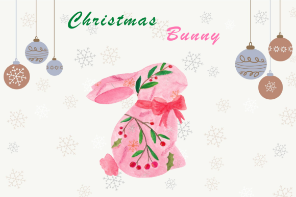 Watercolor Christmas Bunny Clipart Print for Local Branding